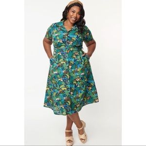 💸 SOLD 💸 Unique Vintage Royal Monk Jungle Print Midi Dress